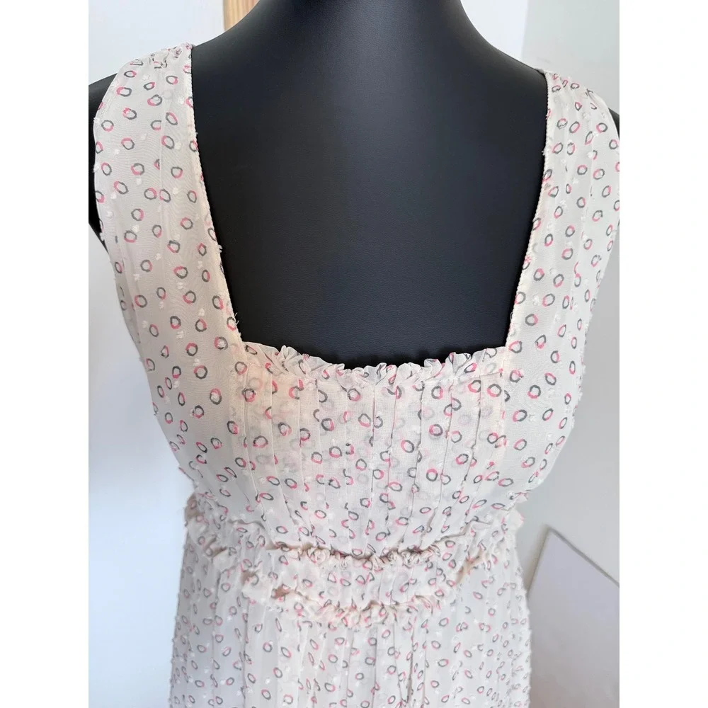 Studio M Ivory Pink Print Ruffle Waist Sleeveless Dress XS‎ NWT